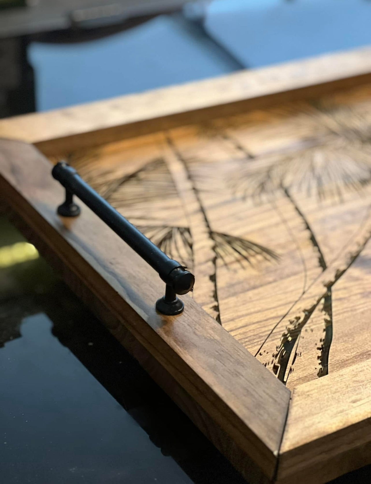 Custom order: Palm Tree Engraved Wood Tray w/Shipping