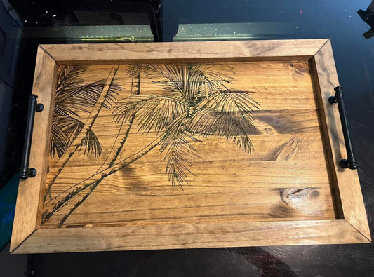 Custom order: Palm Tree Engraved Wood Tray w/Shipping