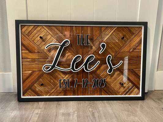 Custom wood mosaic floating business or name sign