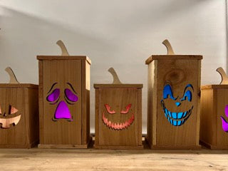 Lighted Carved Wooden Pumpkin Boxes